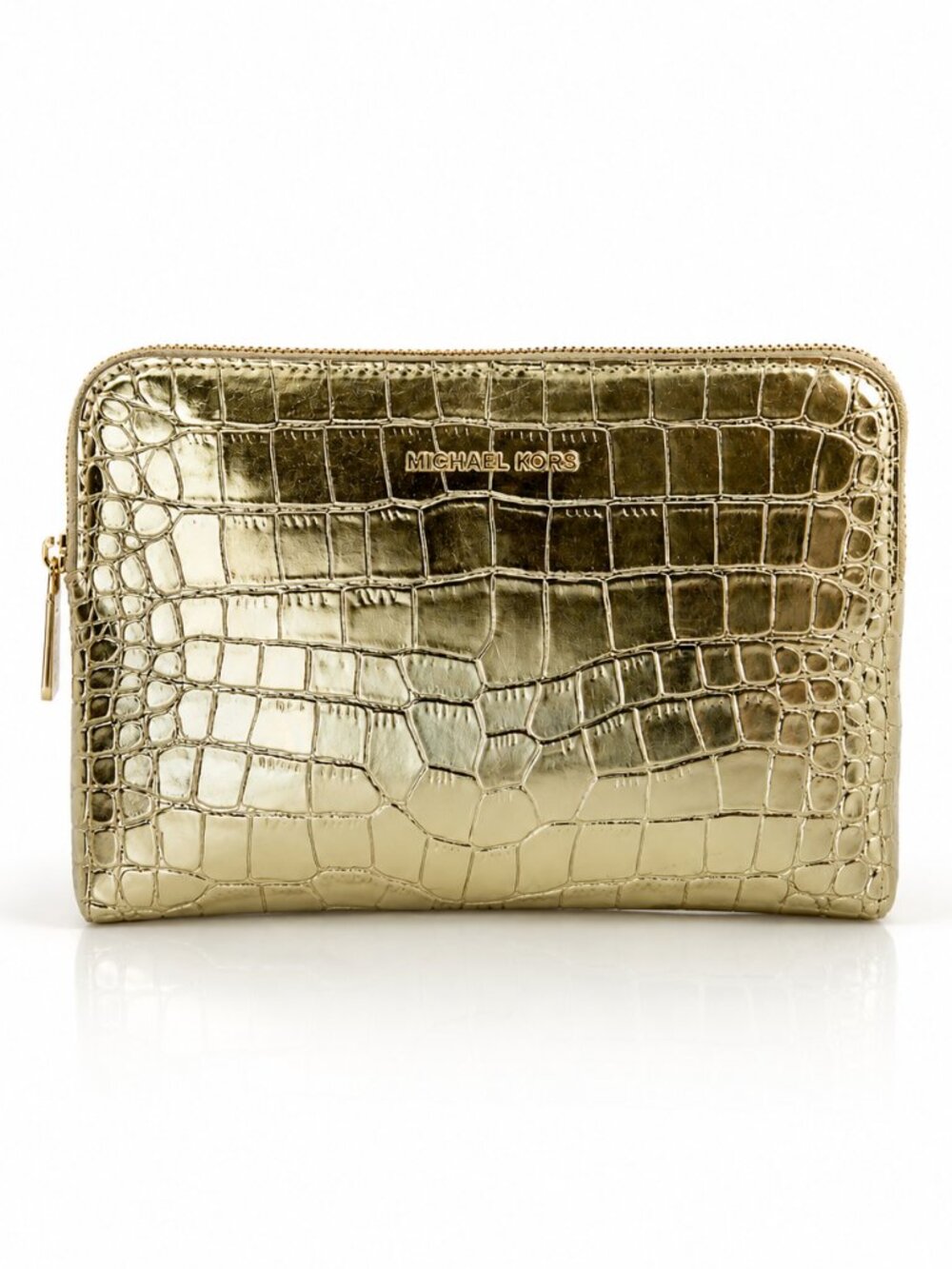 Michael Kors Gold Metallic Croc Embossed Clutch/Cosmetic Case - NWOT